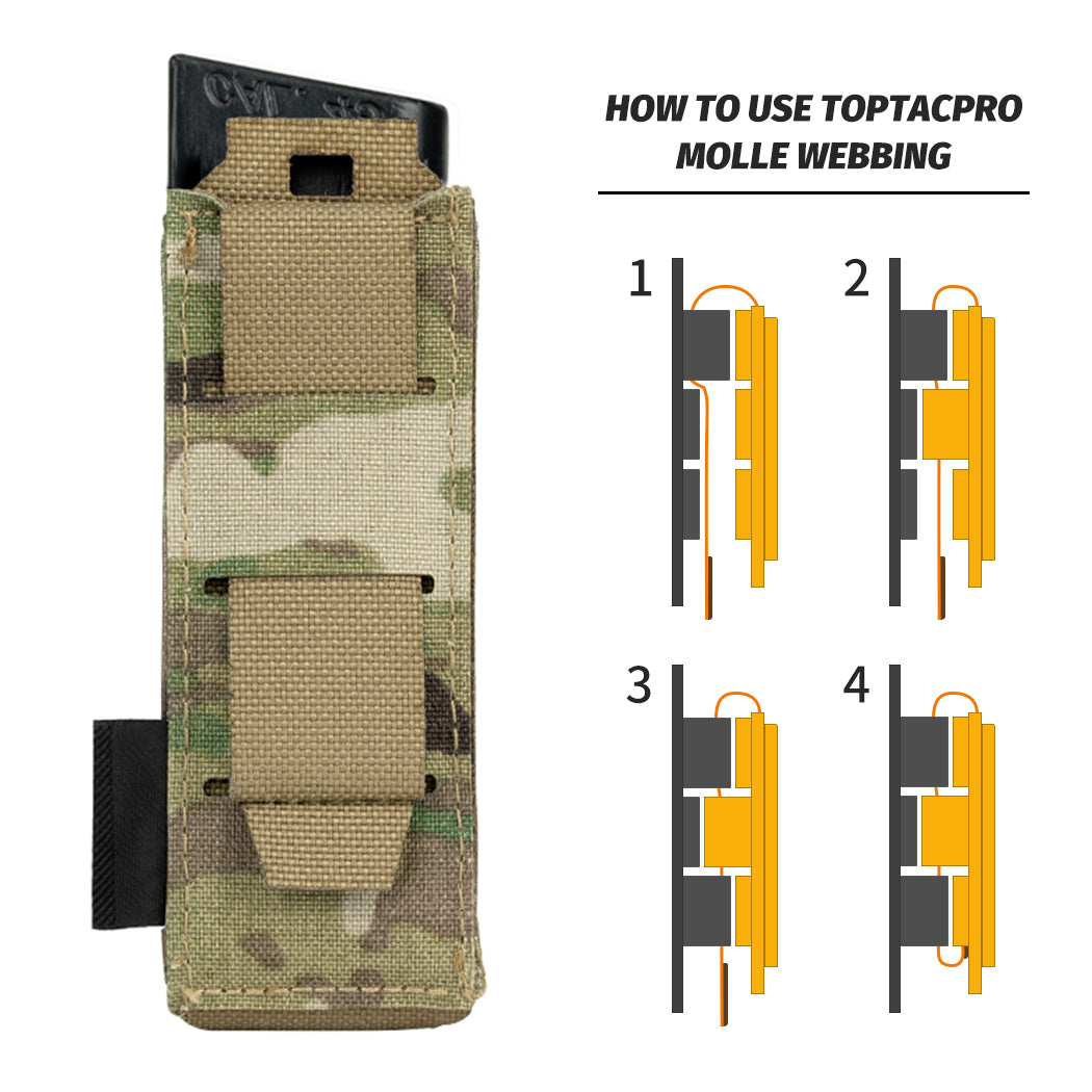 Toptacpro Tactical 9mm Single Magazine Pouch Laser Cut MOLLE Pistol Mag Holder 8513