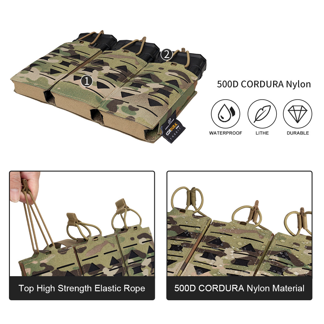 TOPTACPRO Triple 5.56 Magazine Pouch Laser Cut MOLLE Magazine Holder 8515