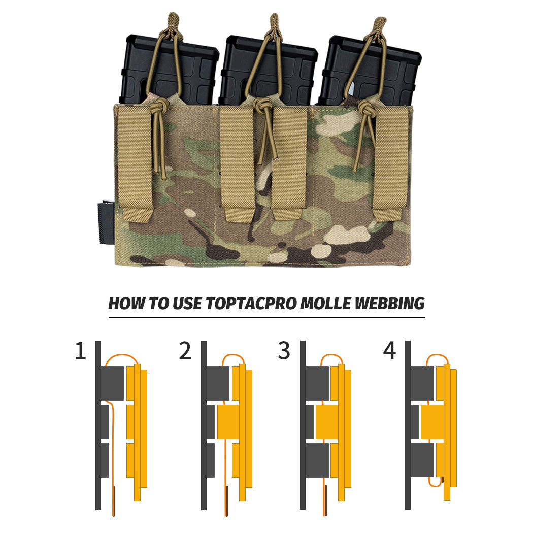TOPTACPRO Triple 5.56 Magazine Pouch Laser Cut MOLLE Magazine Holder 8515