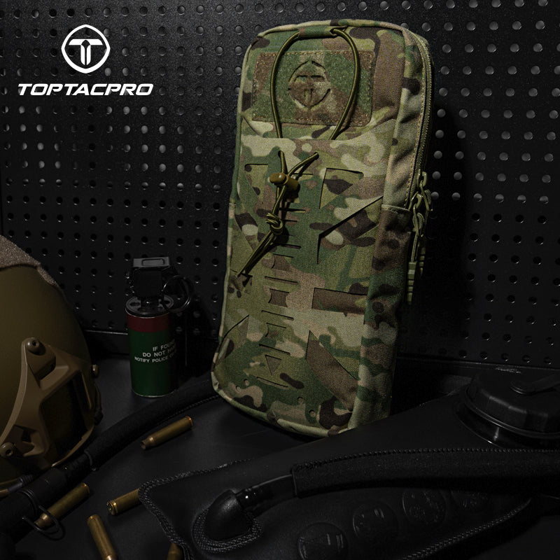 TOPTACPRO Hydration Pouch with 1L Water Bladder Laser Cut MOLLE Water Carrier Pouch 8504