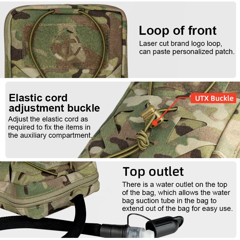 TOPTACPRO Hydration Pouch with 1L Water Bladder Laser Cut MOLLE Water Carrier Pouch 8504
