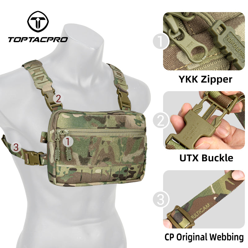 TOPTACPRO Tactical Chest Rig Chest Bag with Removable Harness Strap Laser Cut MOLLE System 8511