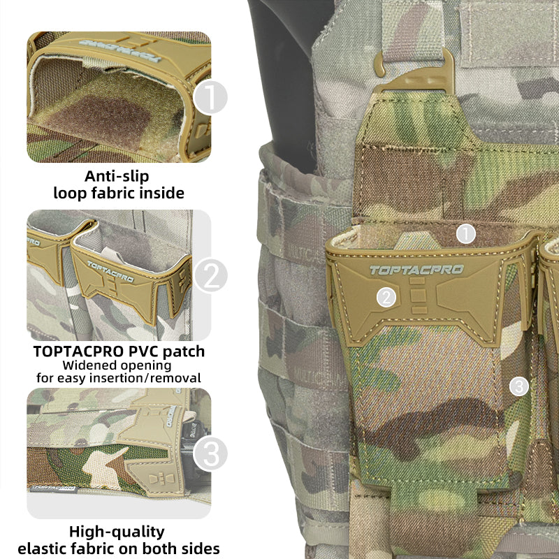 TOPTACPRO Tactical Triple 556 Magazine Pouch with G-Hook for Plate Carrier Front Panel 8538